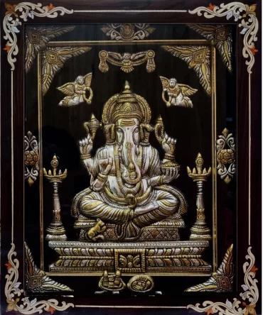 Ganesha god in antique silver photo frame