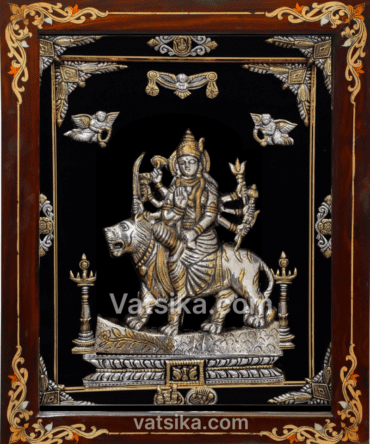 Durga devi in antique silver photo frame