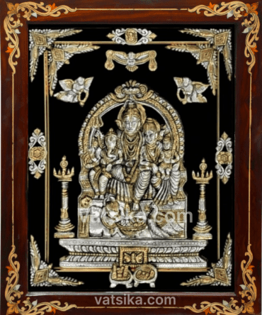 lord shiva famiy in antique silver photo frame