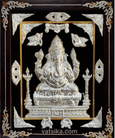 god ganesha in silver photo frame